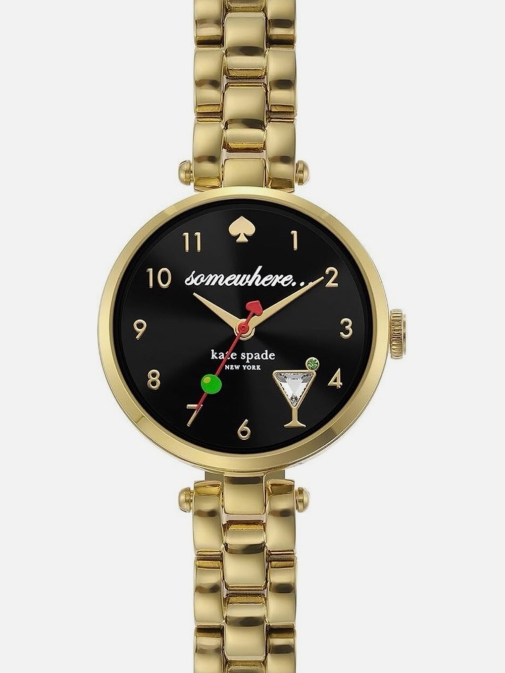 Kate Spade NWT Sold Out Gold Martini Olive 'Somewhere' Black Dial Cocktail Watch
